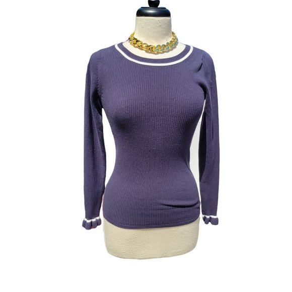 Ann Taylor Women Blue Long Poet Sleeve Knit Top Chic Around Neck Size X Small - Picture 1 of 10